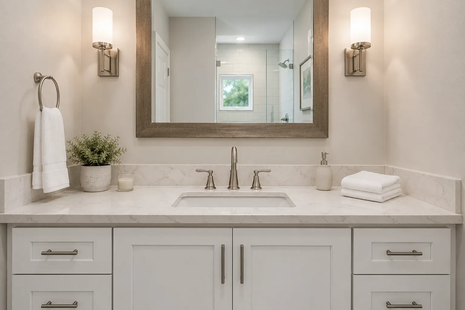 Finished bathroom vanity plumbing in a Fremont, CA home