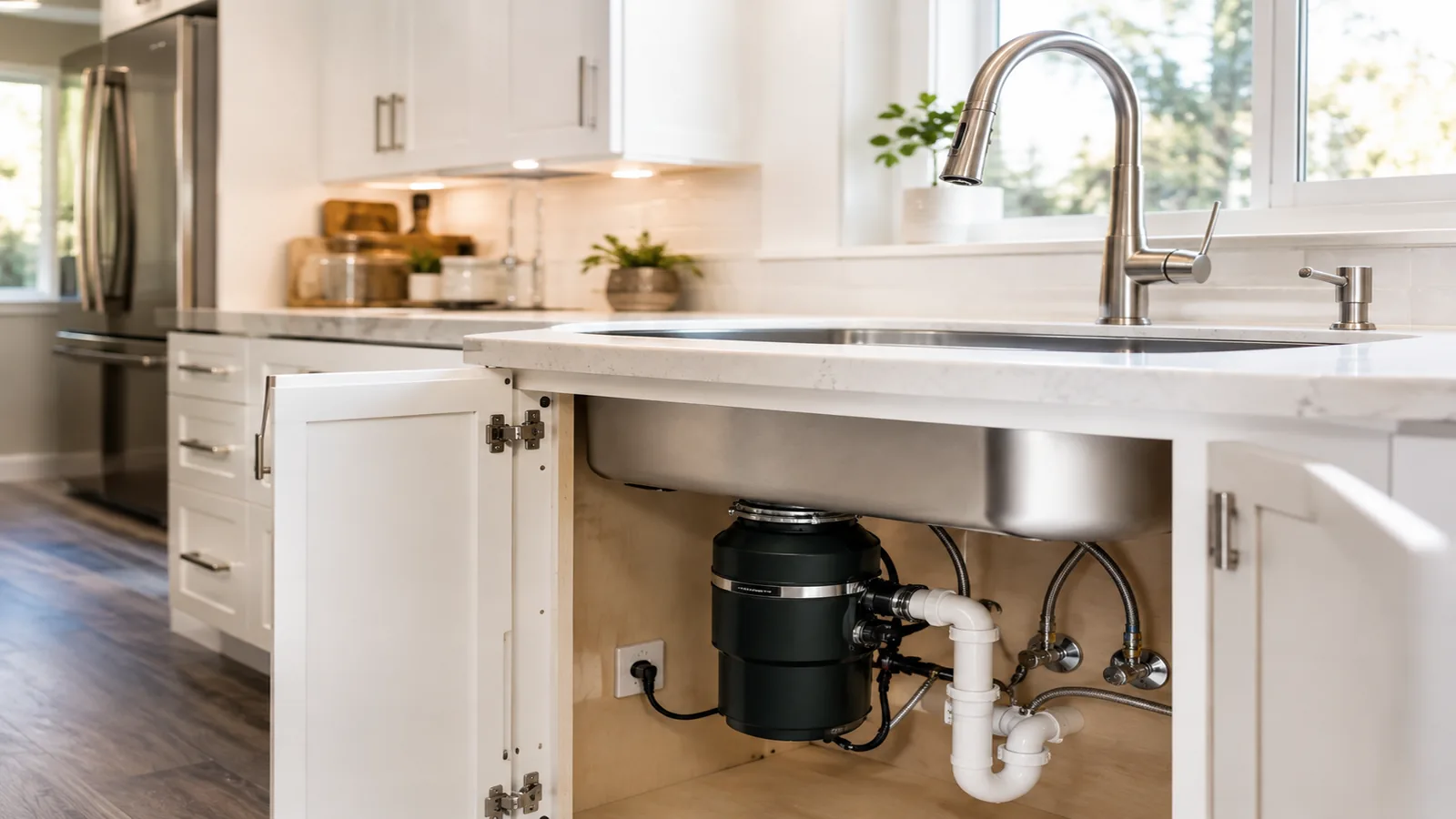 Finished kitchen sink and garbage disposal installation in the Niles area of Fremont, CA
