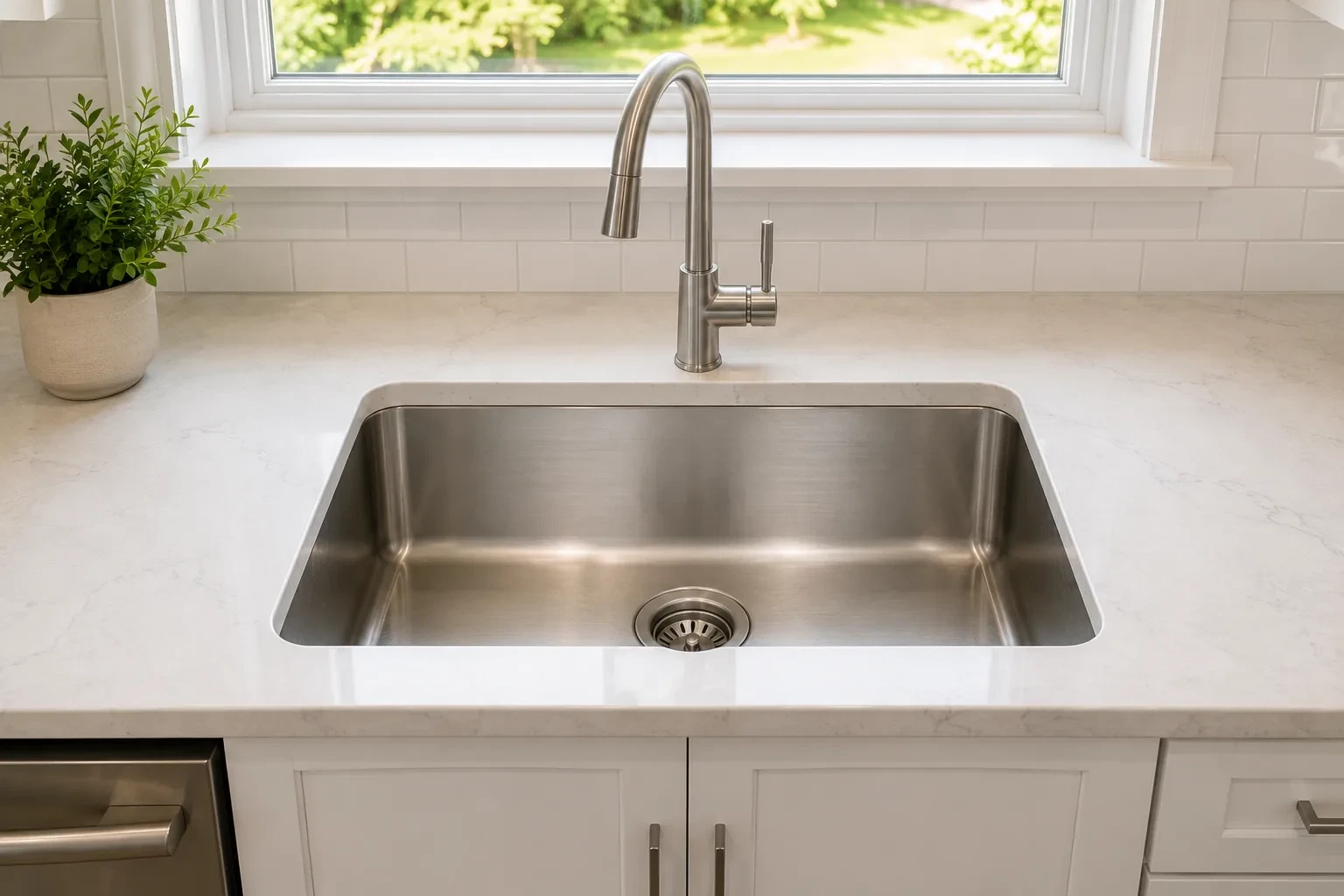 Kitchen sink plumbing detail in a Fremont, CA home