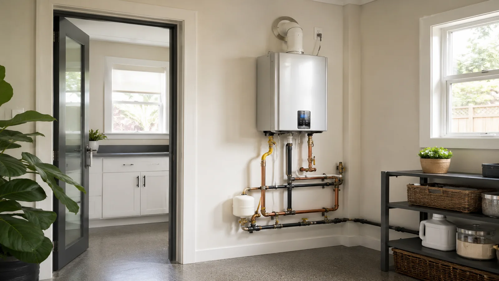 Wall-mounted tankless water heater installation in the Warm Springs area of Fremont, CA